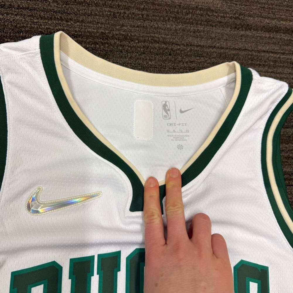Nike White Basketball Jersey with Green and Purple Bucks Dri Fit - Picture 4 of 7